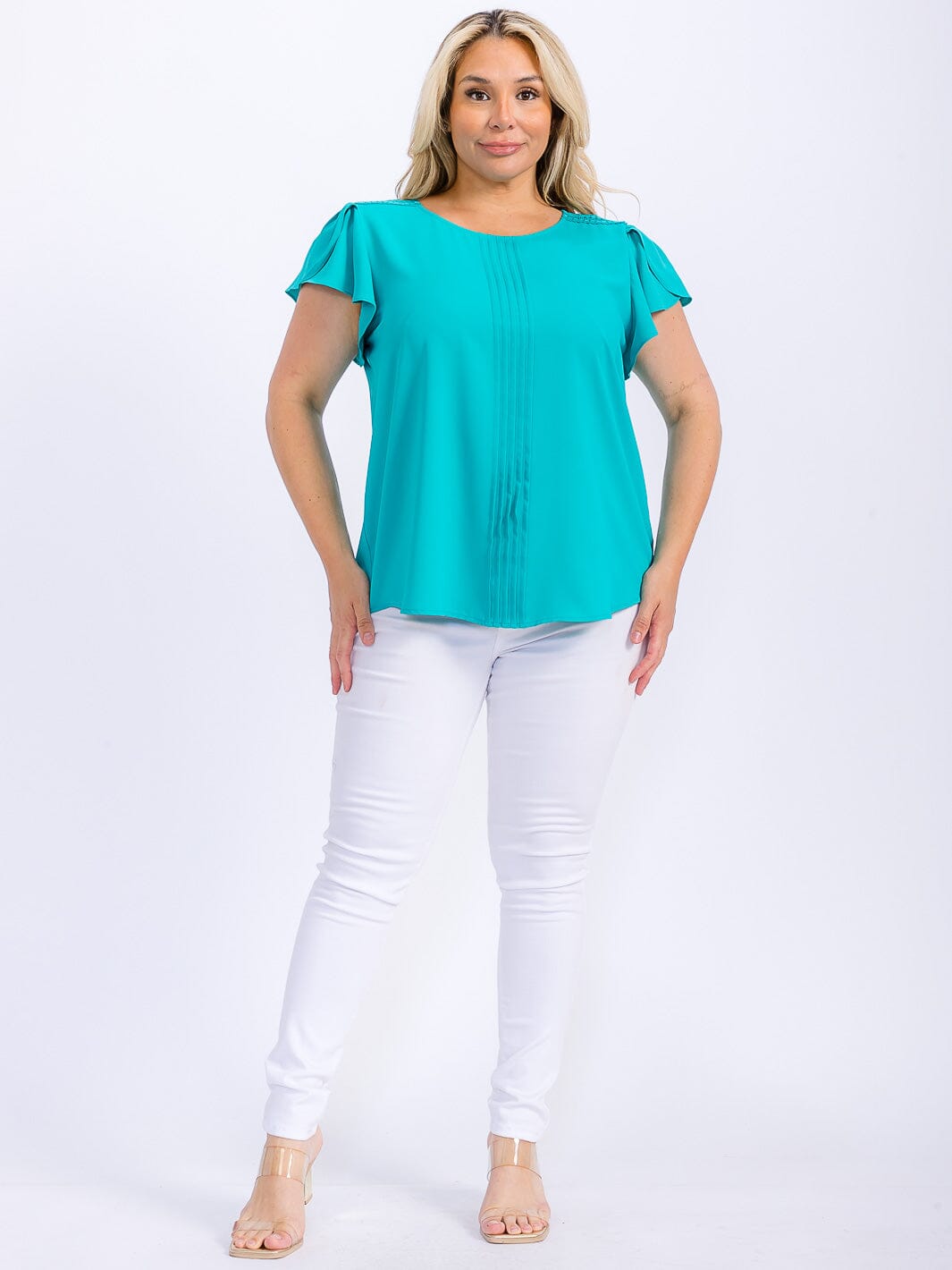 PLUS SIZE SHORT SLEEVE DETAILED BLOUSE