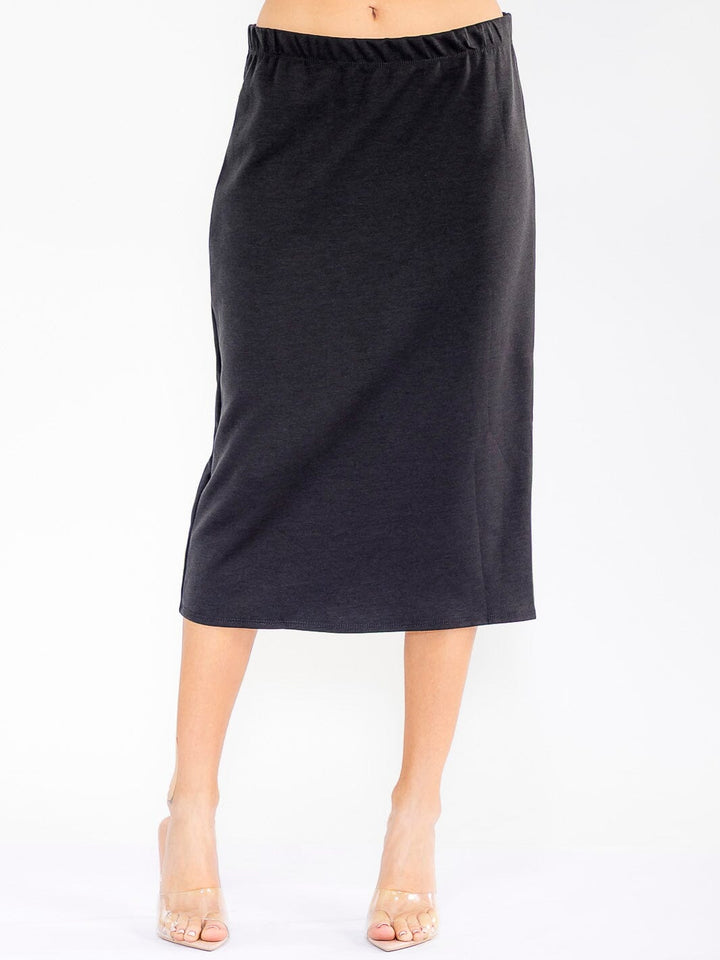 WOMEN'S ELASTIC WAIST SOLID MIDI SKIRT