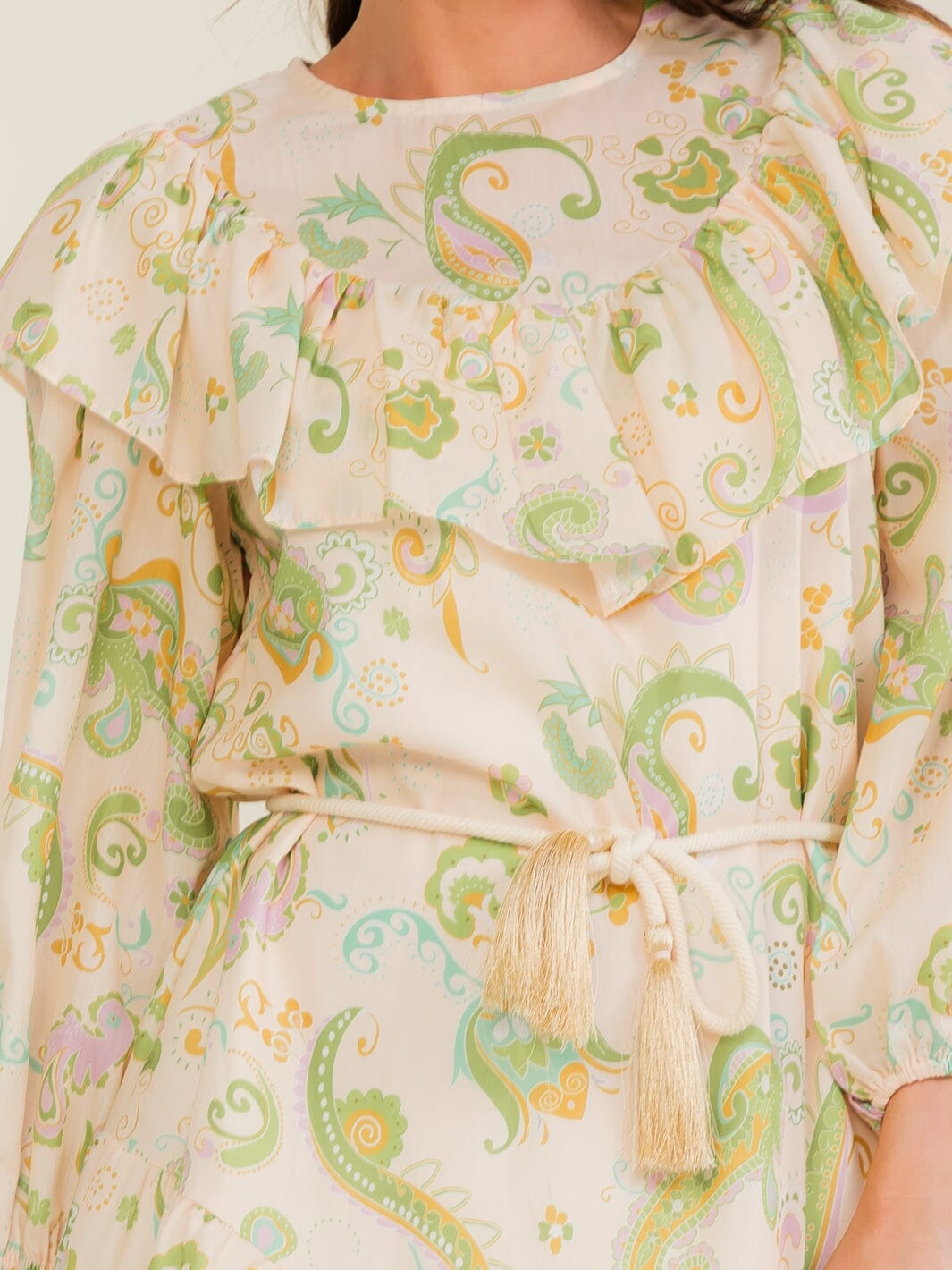BEULAH WOMEN'S 3/4 SLEEVE SELF TIE MULTI PRINT MINI DRESS