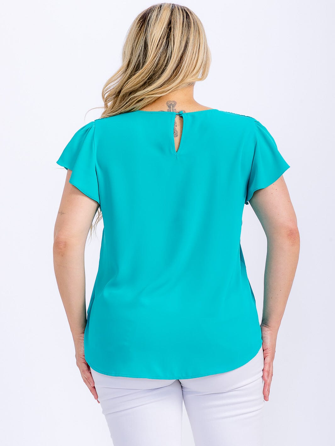 PLUS SIZE SHORT SLEEVE DETAILED BLOUSE