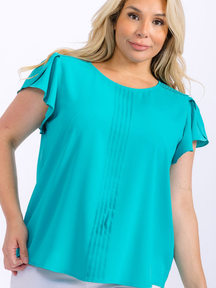 PLUS SIZE SHORT SLEEVE DETAILED BLOUSE