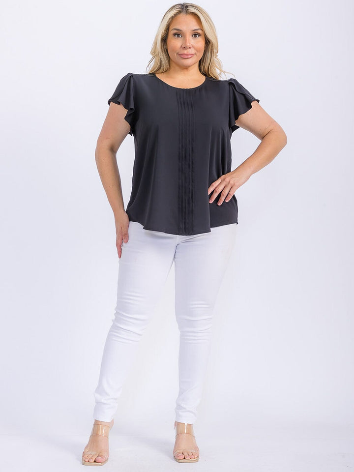 PLUS SIZE SHORT SLEEVE DETAILED BLOUSE