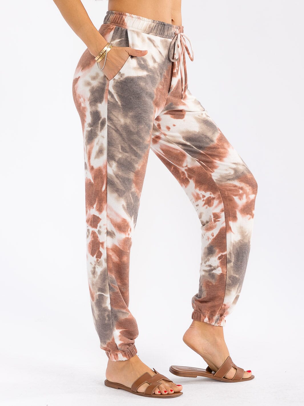 WOMEN'S ELASTIC WAIST FRONT POCKETS TIE DYE JOGGER PANTS