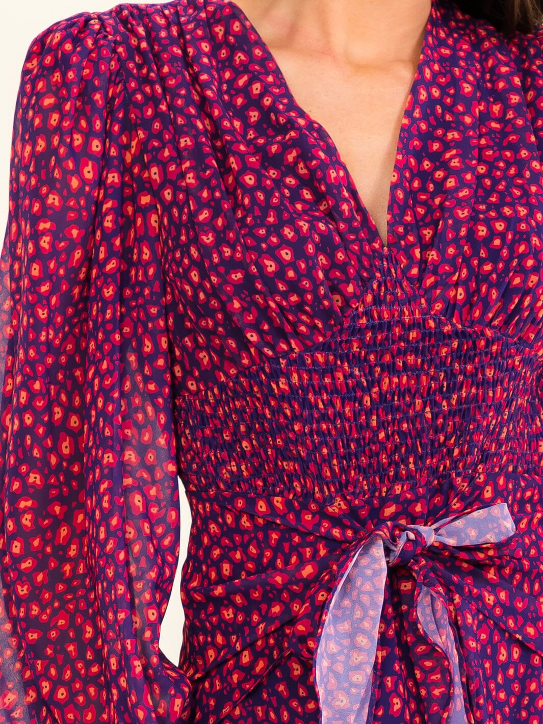 BEULAH WOMEN'S LONG SLEEVE V-NECK ELASTIC WAIST PRINT MAXI DRESS