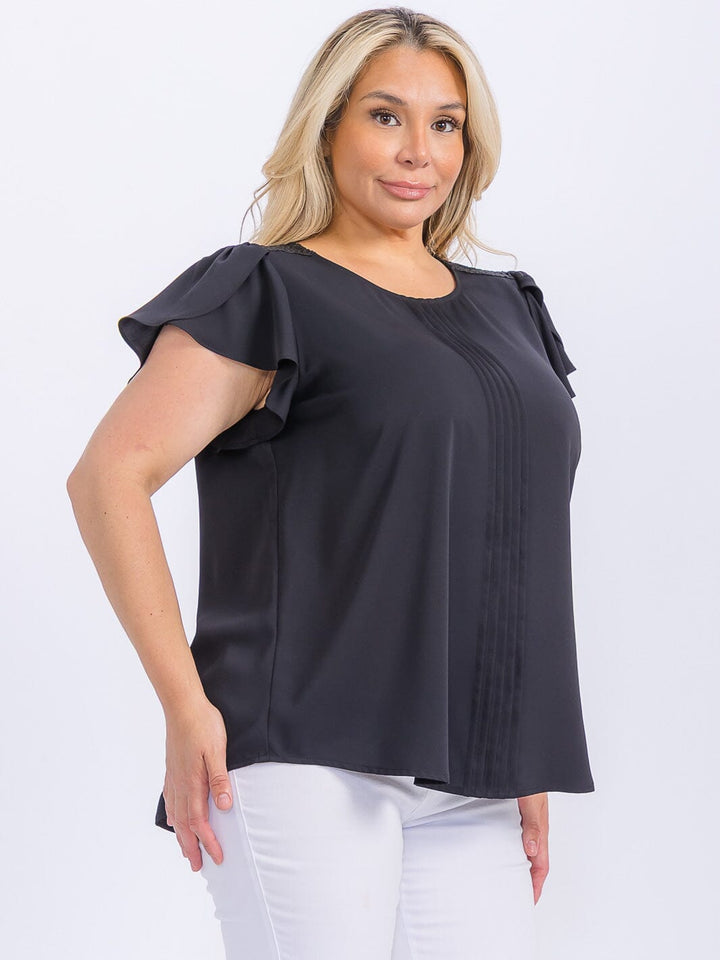 PLUS SIZE SHORT SLEEVE DETAILED BLOUSE