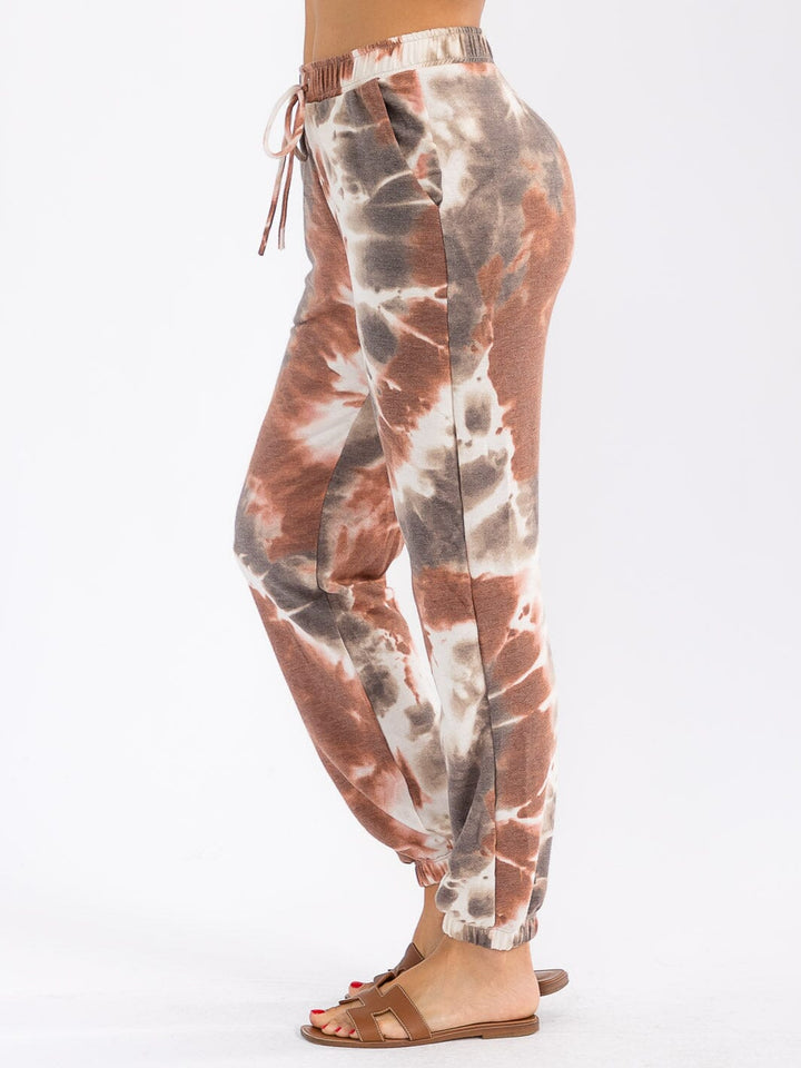 WOMEN'S ELASTIC WAIST FRONT POCKETS TIE DYE JOGGER PANTS