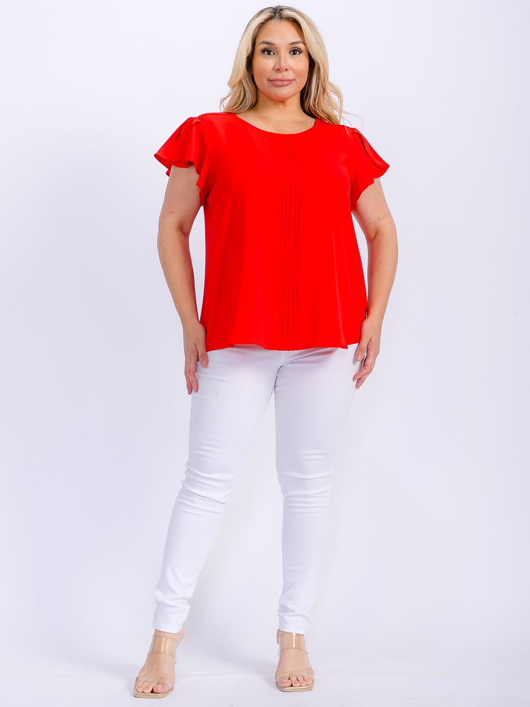 PLUS SIZE SHORT SLEEVE DETAILED BLOUSE