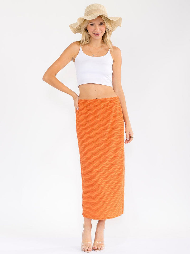 WOMEN'S ELASTIC WAIST DETAILED MAXI SKIRT