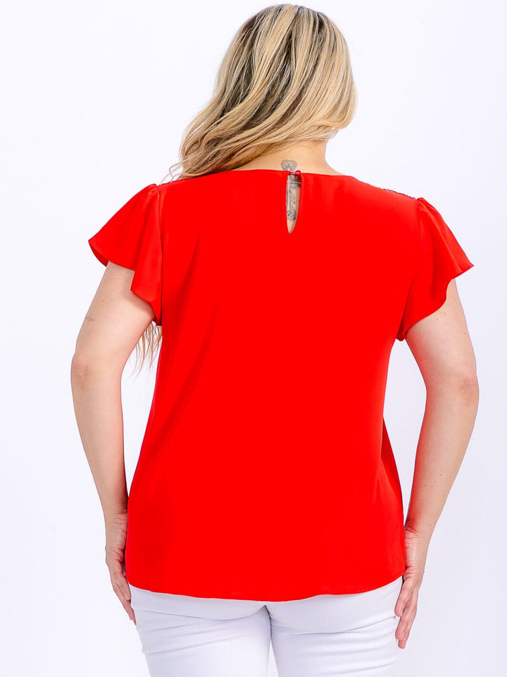 PLUS SIZE SHORT SLEEVE DETAILED BLOUSE