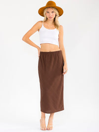 WOMEN'S ELASTIC WAIST DETAILED MAXI SKIRT
