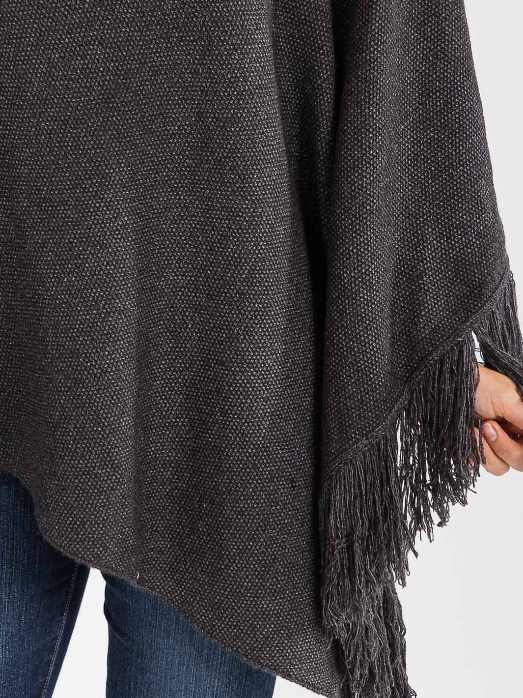 WOMEN'S LONG SLEEVE TURTLE NECK FRINGE BOTTOM HEM PULLOVER PONCHO