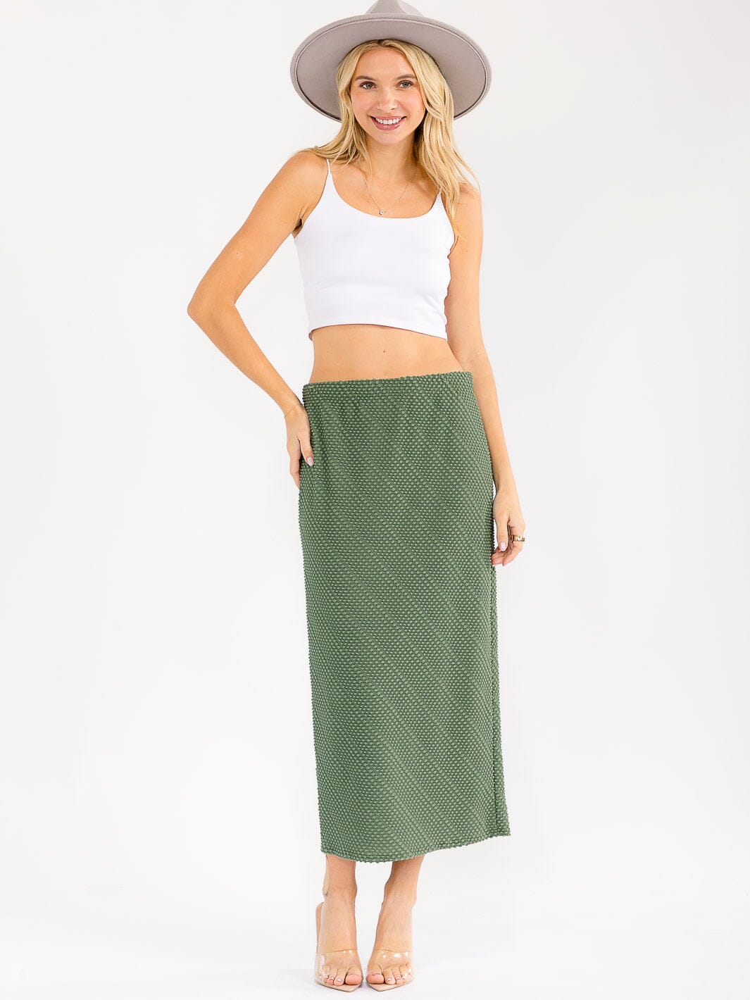 WOMEN'S ELASTIC WAIST DETAILED MAXI SKIRT