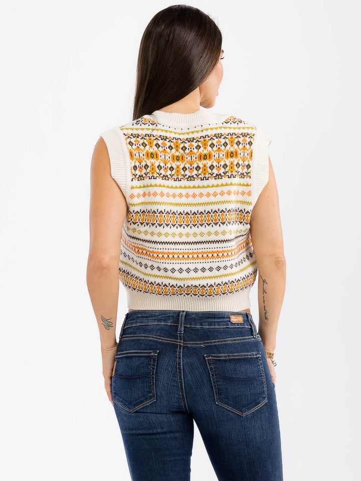 WOMEN'S SLEEVELESS V-NECK MULTI PRINT KNIT TANK TOP