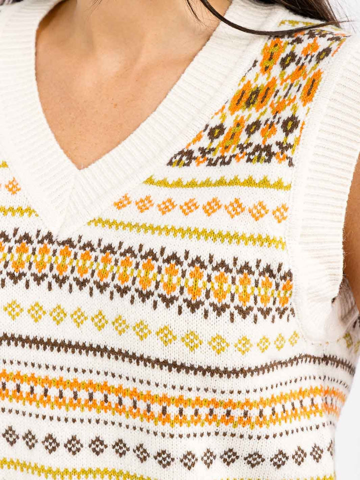 WOMEN'S SLEEVELESS V-NECK MULTI PRINT KNIT TANK TOP