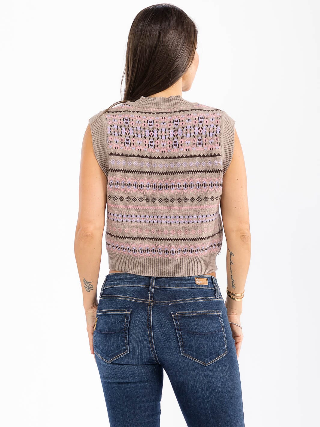 WOMEN'S SLEEVELESS V-NECK MULTI PRINT KNIT TANK TOP