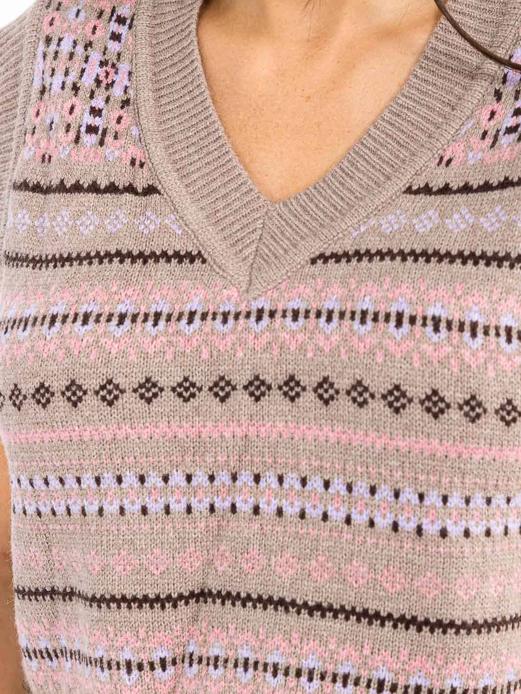 WOMEN'S SLEEVELESS V-NECK MULTI PRINT KNIT TANK TOP