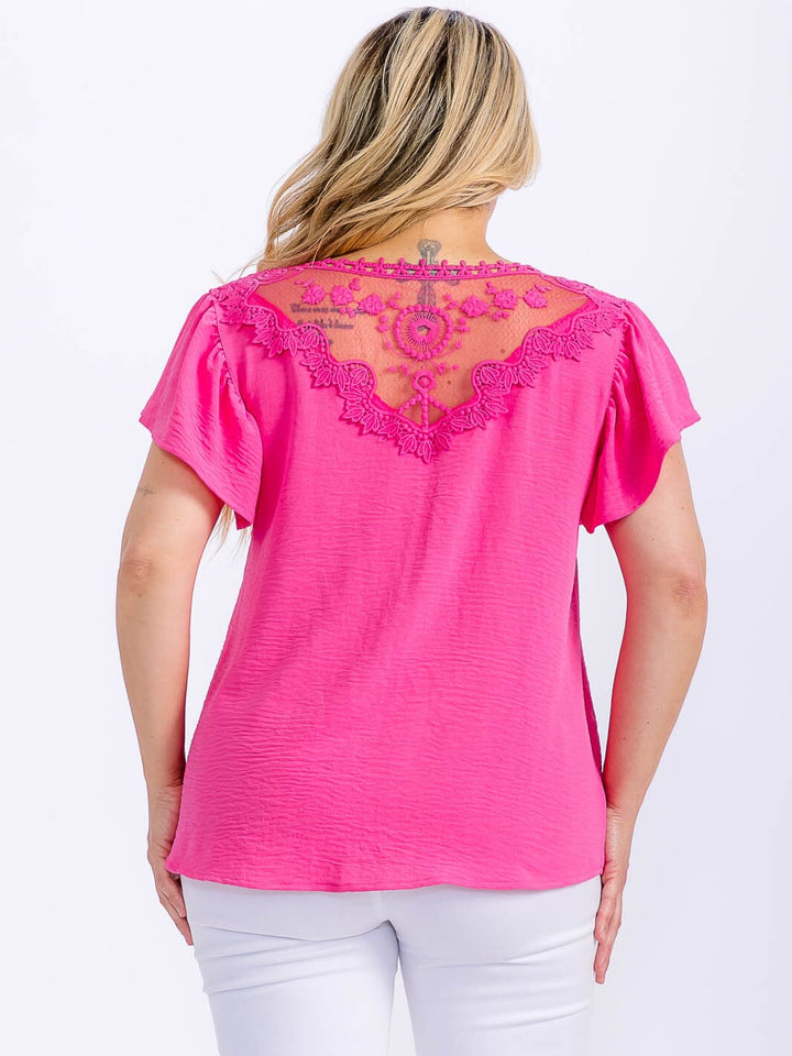 PLUS SIZE SHORT SLEEVE TRIM DETAILED V-NECK BLOUSE