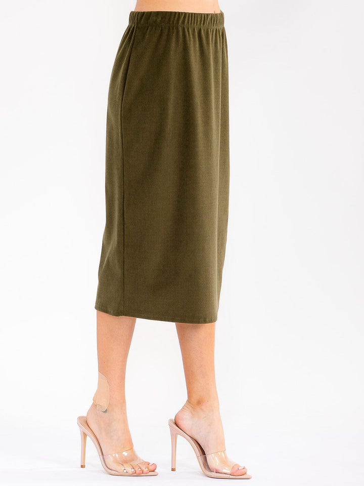 WOMEN'S ELASTIC WAIST CORDUROY MIDI SKIRT