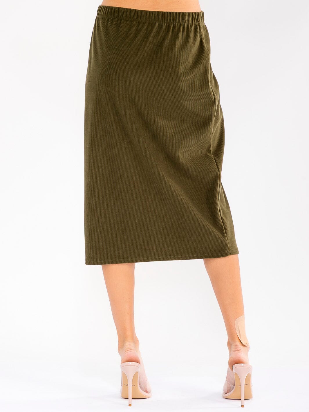 WOMEN'S ELASTIC WAIST CORDUROY MIDI SKIRT
