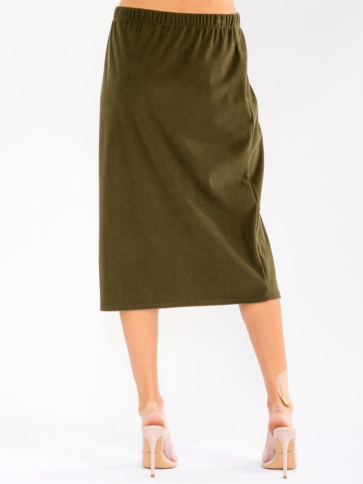 WOMEN'S ELASTIC WAIST CORDUROY MIDI SKIRT