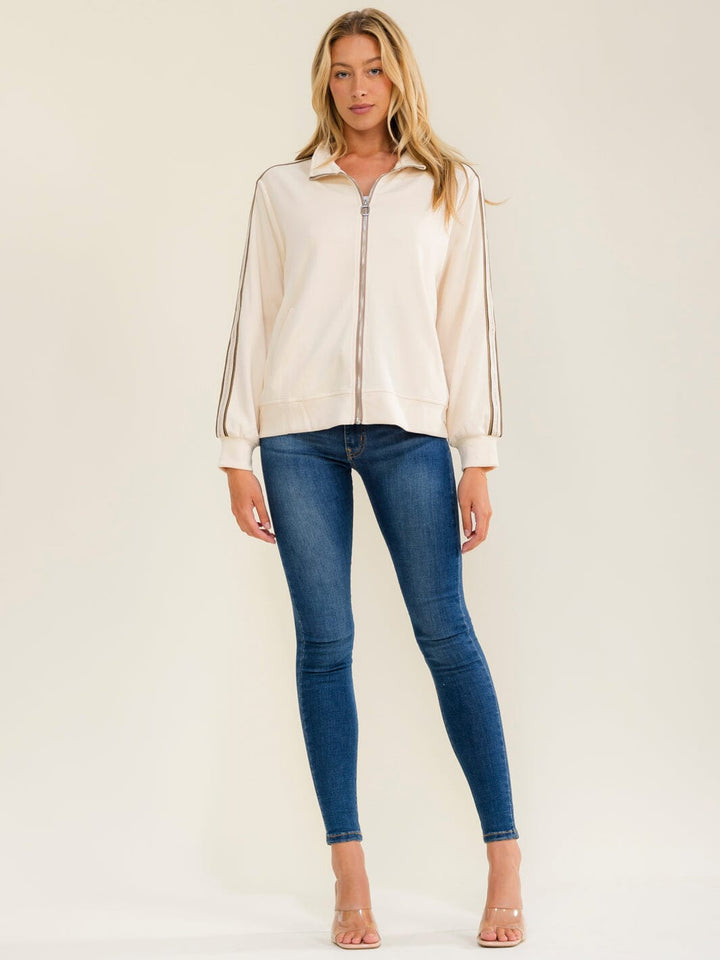 WOMEN'S LONG SLEEVE ZIP UP FRONT POCKETS JACKET