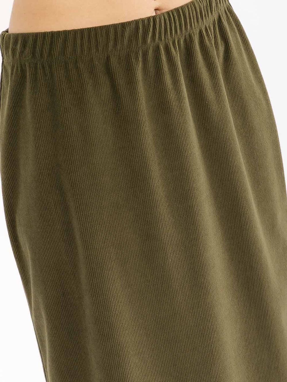 WOMEN'S ELASTIC WAIST CORDUROY MIDI SKIRT