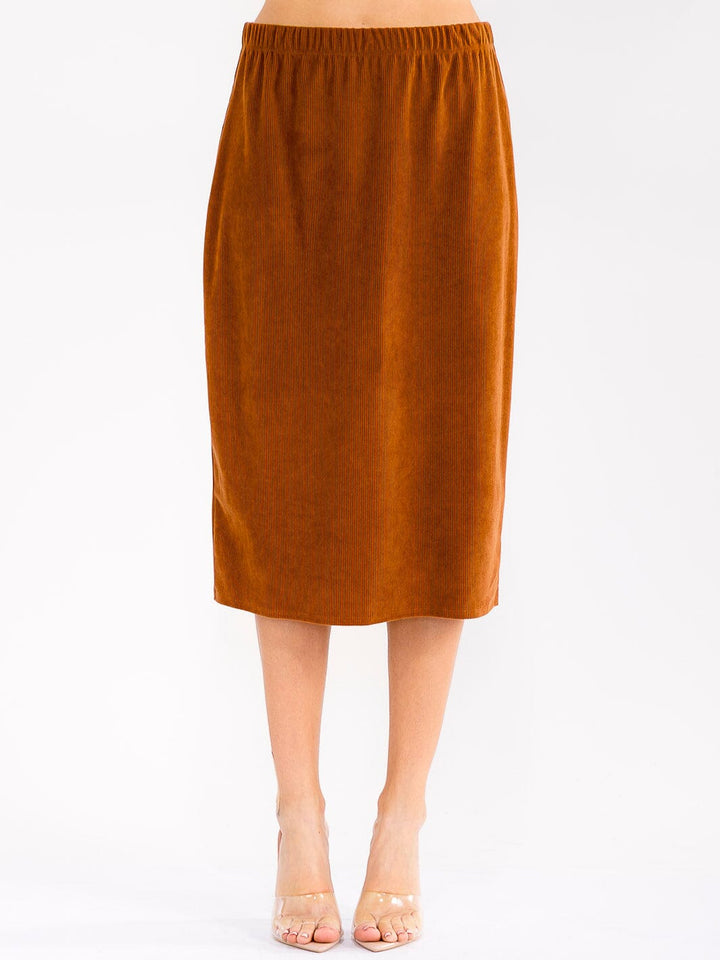 WOMEN'S ELASTIC WAIST CORDUROY MIDI SKIRT