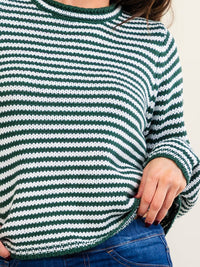 WOMEN'S LONG SLEEVE COLORBLOCK STRIPES KNIT PULLOVER SWEATER