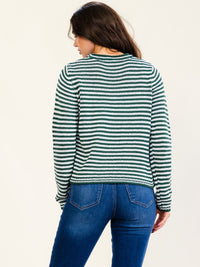 WOMEN'S LONG SLEEVE COLORBLOCK STRIPES KNIT PULLOVER SWEATER