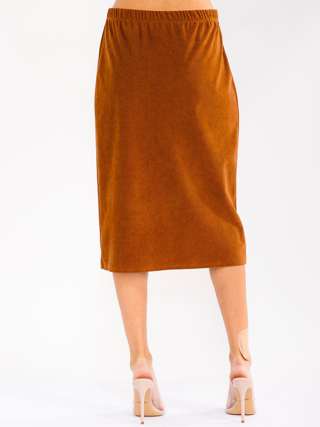 WOMEN'S ELASTIC WAIST CORDUROY MIDI SKIRT