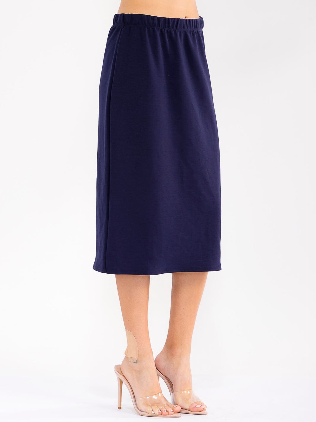 WOMEN'S ELASTIC WAIST SOLID MIDI SKIRT