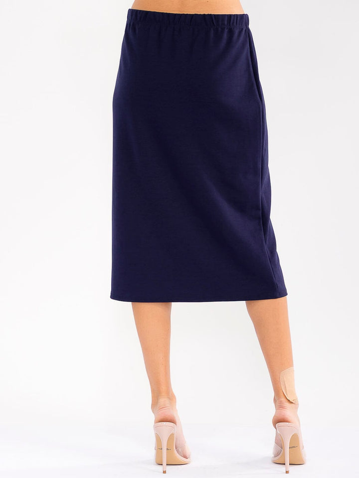 WOMEN'S ELASTIC WAIST SOLID MIDI SKIRT