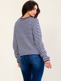 WOMEN'S LONG SLEEVE COLORBLOCK STRIPES KNIT PULLOVER SWEATER