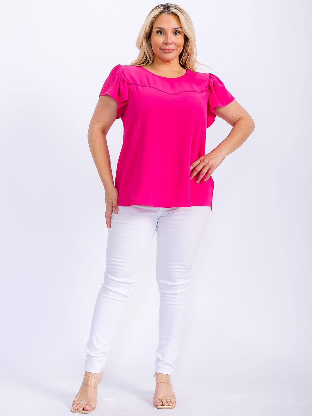 PLUS SIZE SHORT SLEEVE LOOSE FIT HIGH-LOW BLOUSE