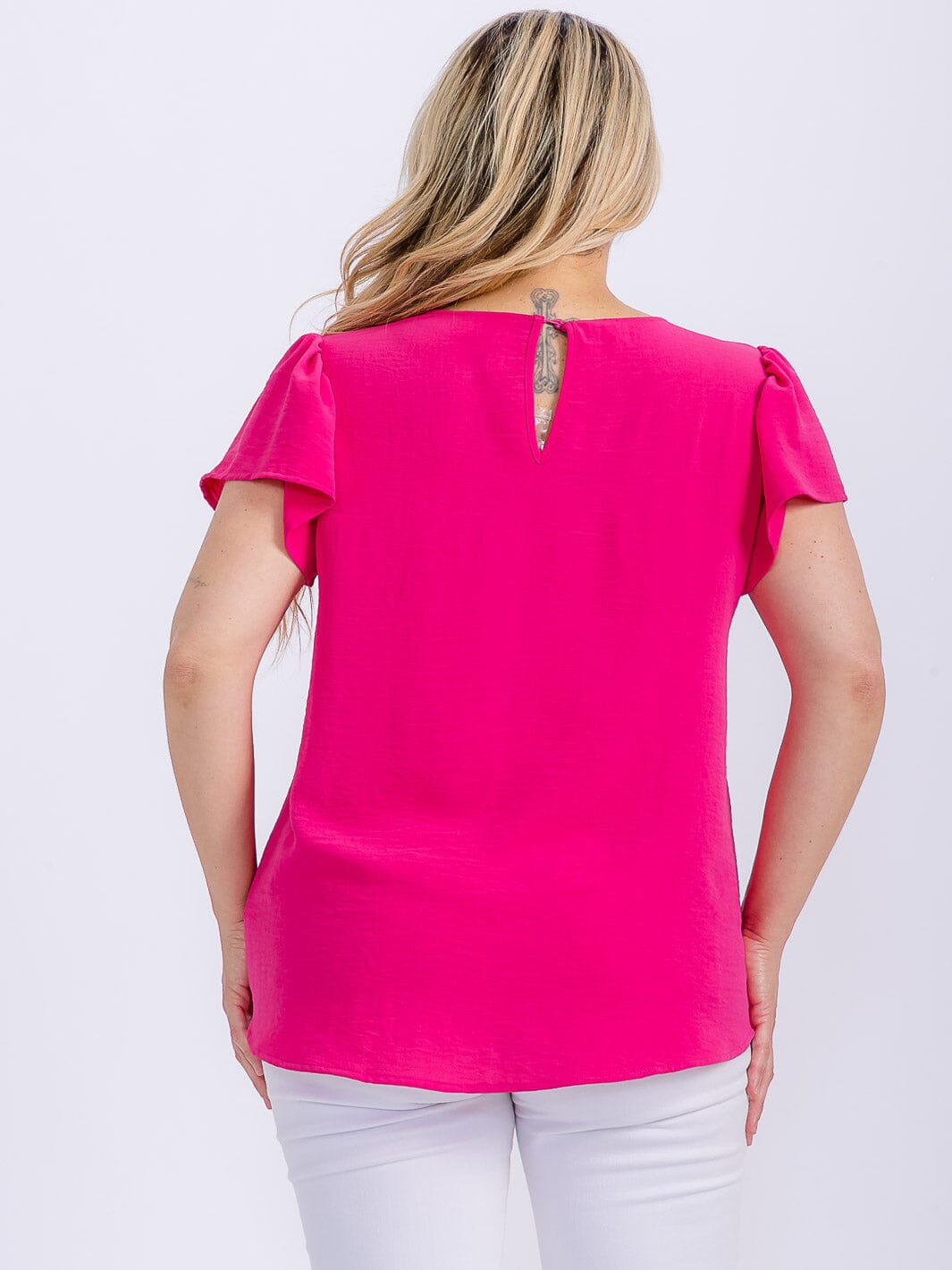 PLUS SIZE SHORT SLEEVE LOOSE FIT HIGH-LOW BLOUSE