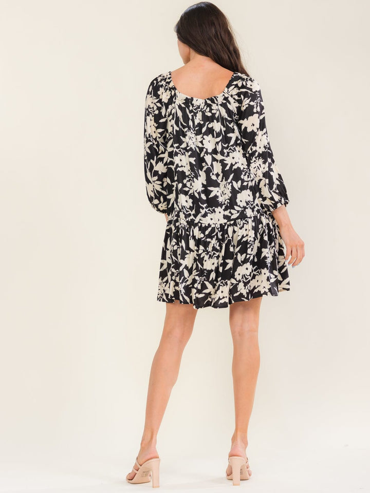 ENTRO WOMEN'S 3/4 SLEEVE SQUARE NECK FLORAL PRINT MINI DRESS