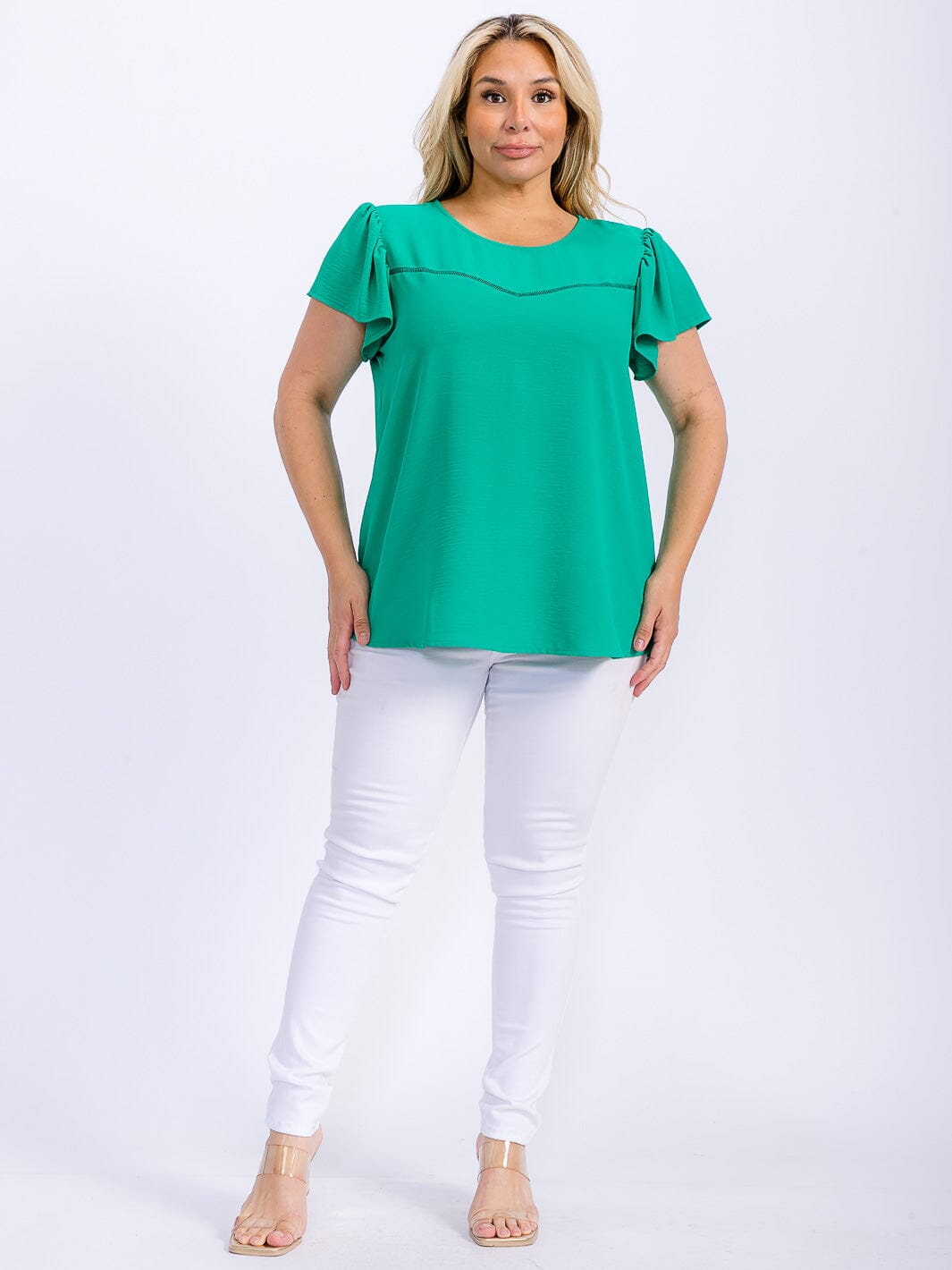 PLUS SIZE SHORT SLEEVE LOOSE FIT HIGH-LOW BLOUSE