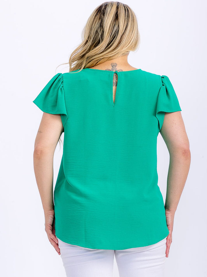 PLUS SIZE SHORT SLEEVE LOOSE FIT HIGH-LOW BLOUSE