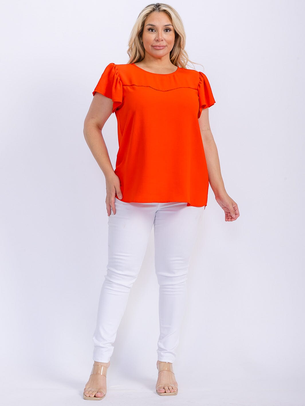 PLUS SIZE SHORT SLEEVE LOOSE FIT HIGH-LOW BLOUSE