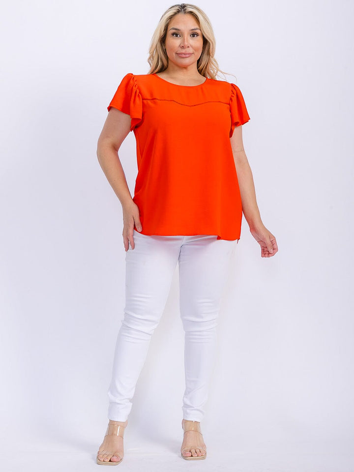 PLUS SIZE SHORT SLEEVE LOOSE FIT HIGH-LOW BLOUSE