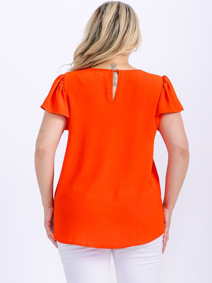 PLUS SIZE SHORT SLEEVE LOOSE FIT HIGH-LOW BLOUSE