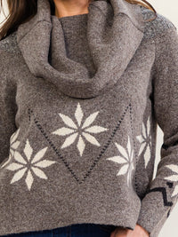 WOMEN'S LONG SLEEVE COWL OFF SHOULDER NECK PRINT PULLOVER SWEATER