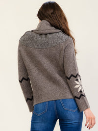 WOMEN'S LONG SLEEVE COWL OFF SHOULDER NECK PRINT PULLOVER SWEATER
