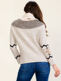 WOMEN'S LONG SLEEVE COWL OFF SHOULDER NECK PRINT PULLOVER SWEATER