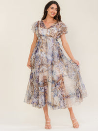 BEULAH WOMEN'S SHORT SLEEVE BUTTON UP MULTI PRINT MAXI DRESS