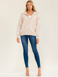 WOMEN'S LONG SLEEVE ZIP UP FRONT POCKETS WASHED JACKET