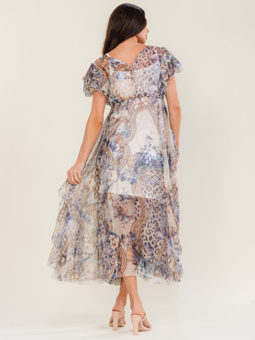 BEULAH WOMEN'S SHORT SLEEVE BUTTON UP MULTI PRINT MAXI DRESS