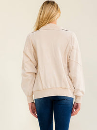 WOMEN'S LONG SLEEVE ZIP UP FRONT POCKETS WASHED JACKET
