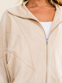 WOMEN'S LONG SLEEVE ZIP UP FRONT POCKETS WASHED JACKET