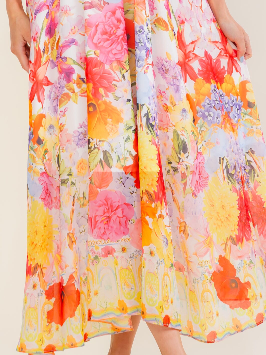 BEULAH WOMEN'S SHORT RUFFLE SLEEVE SELF TIE FLORAL PRINT MAXI DRESS